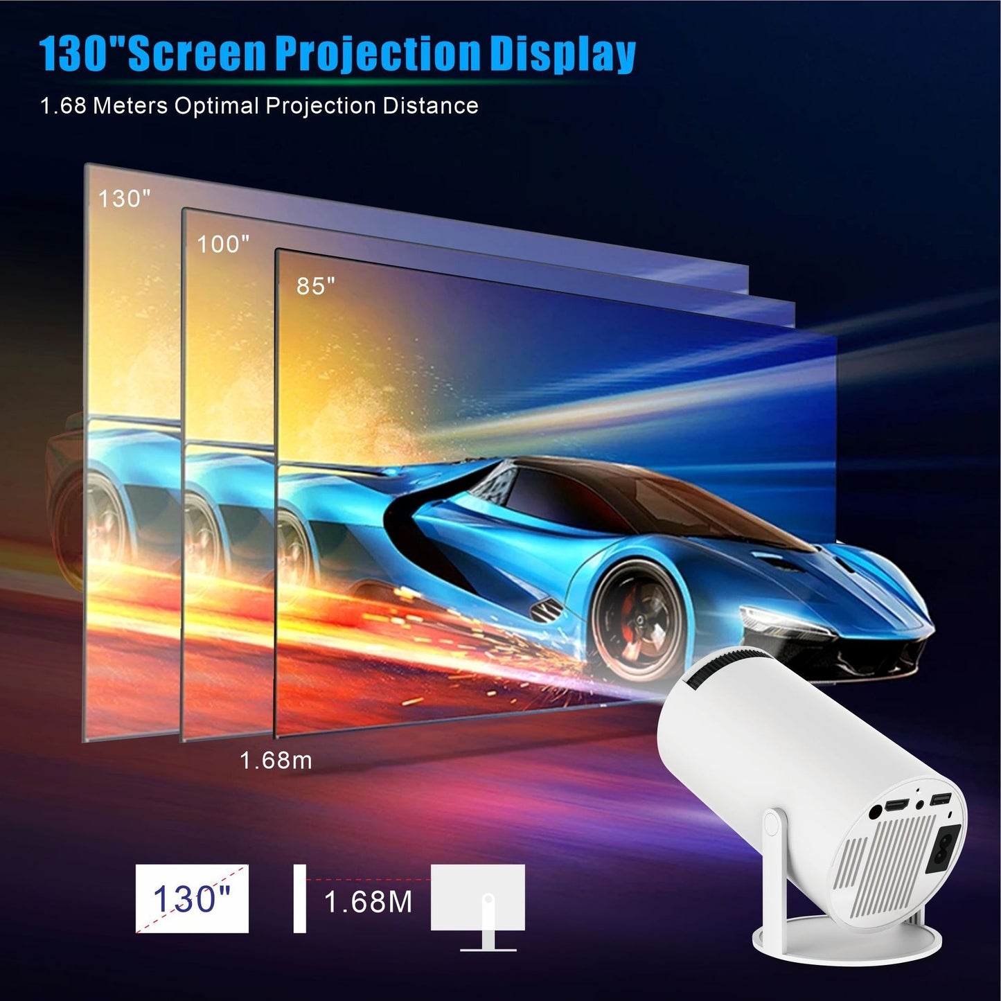 Proiector Smart 4K WiFi – Cinema Acasă | Rotire 180° | Full HD