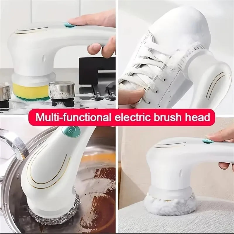 Revolutionary Electric Spin Cleaning Brush with 5 Versatile Heads - Effortless Scrubbing for Your Kitchen and Bathroom!