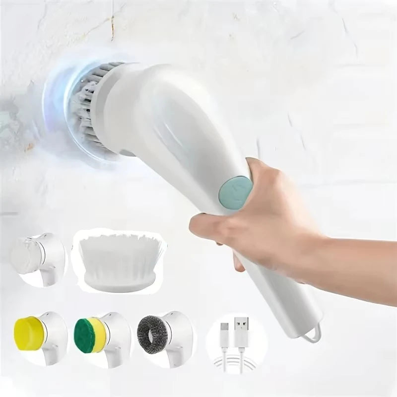 Revolutionary Electric Spin Cleaning Brush with 5 Versatile Heads - Effortless Scrubbing for Your Kitchen and Bathroom!