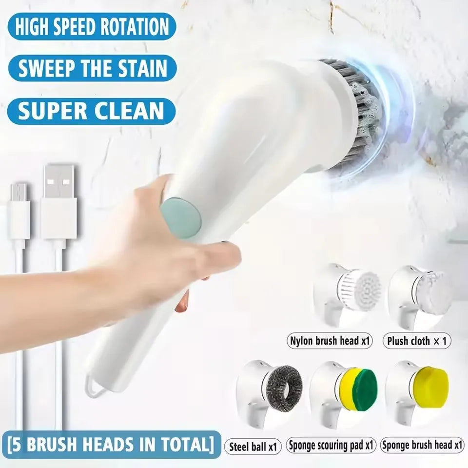 Revolutionary Electric Spin Cleaning Brush with 5 Versatile Heads - Effortless Scrubbing for Your Kitchen and Bathroom!