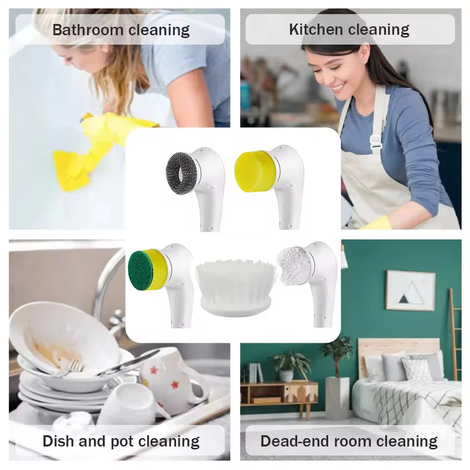 Revolutionary Electric Spin Cleaning Brush with 5 Versatile Heads - Effortless Scrubbing for Your Kitchen and Bathroom!