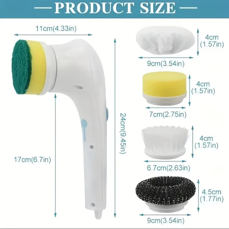 Revolutionary Electric Spin Cleaning Brush with 5 Versatile Heads - Effortless Scrubbing for Your Kitchen and Bathroom!