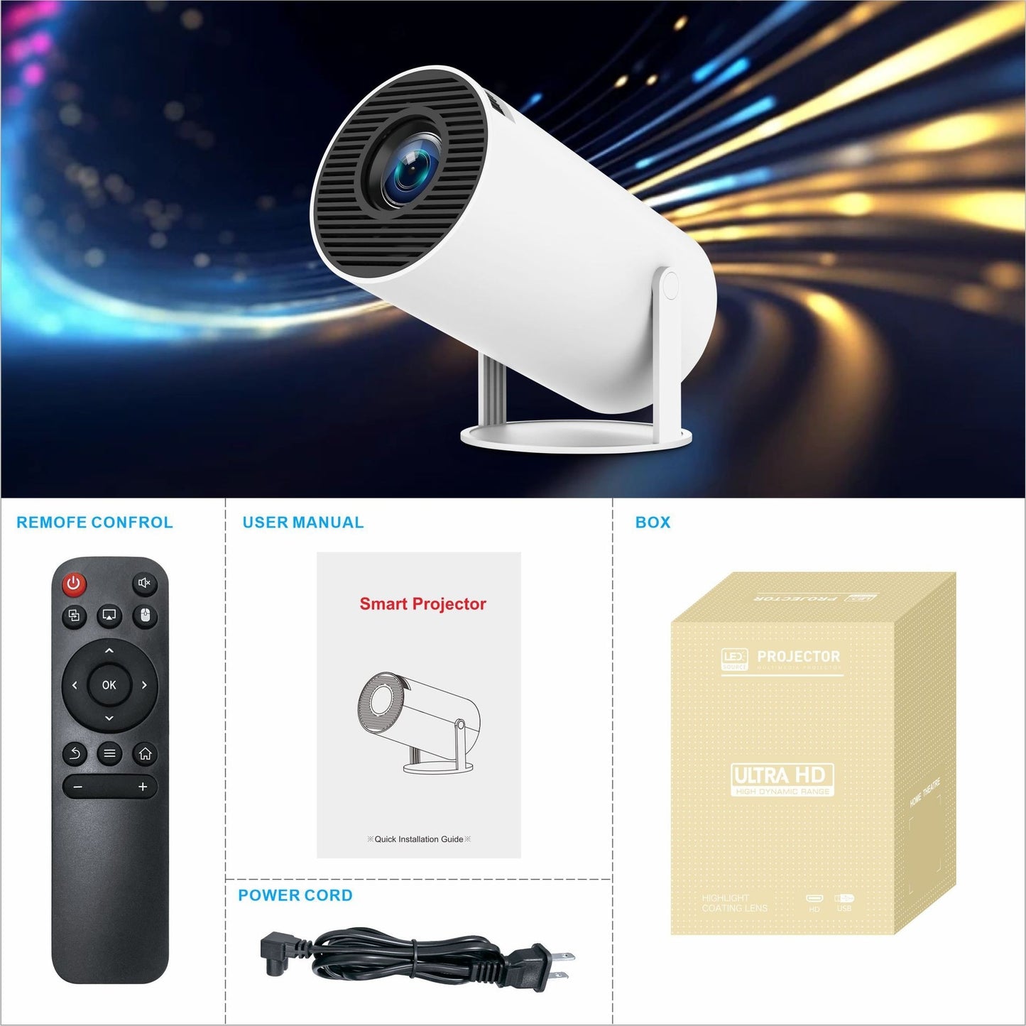 Proiector Smart 4K WiFi – Cinema Acasă  | Rotire 180° | Full HD
